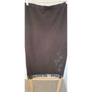 Vintage PLAZA SOUTH KNITS Size XL Eggplant Wool Blend Embroidered Fringe‎ Skirt